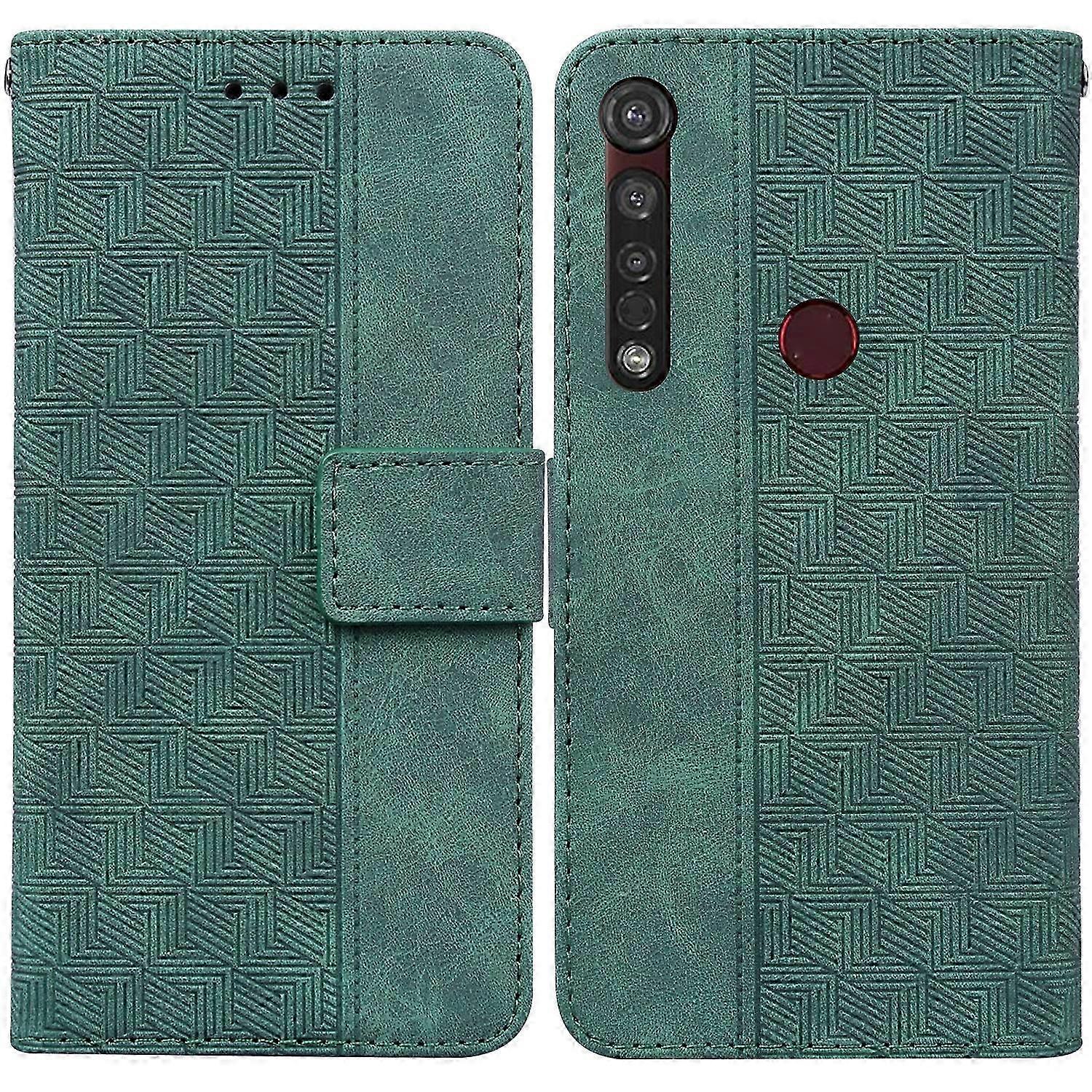 Geometrisch Bestickte Lederhülle Für Moto G8 Plus, Stilvolle Handyhülle Mit Elegantem, Künstlerischem Muster