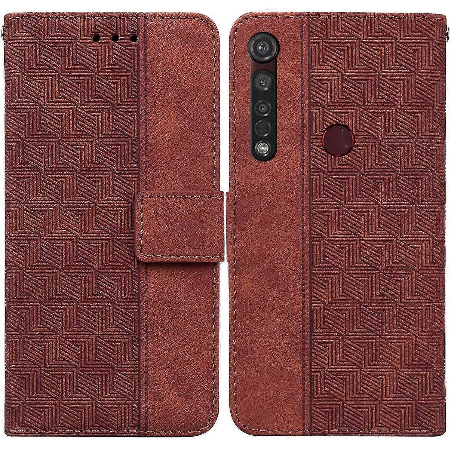 Geometrisch Bestickte Lederhülle Für Moto G8 Plus, Elegante Handyhülle Mit Kunstvollem Muster, Langlebigem Schutz Und Einzigartigem Design.