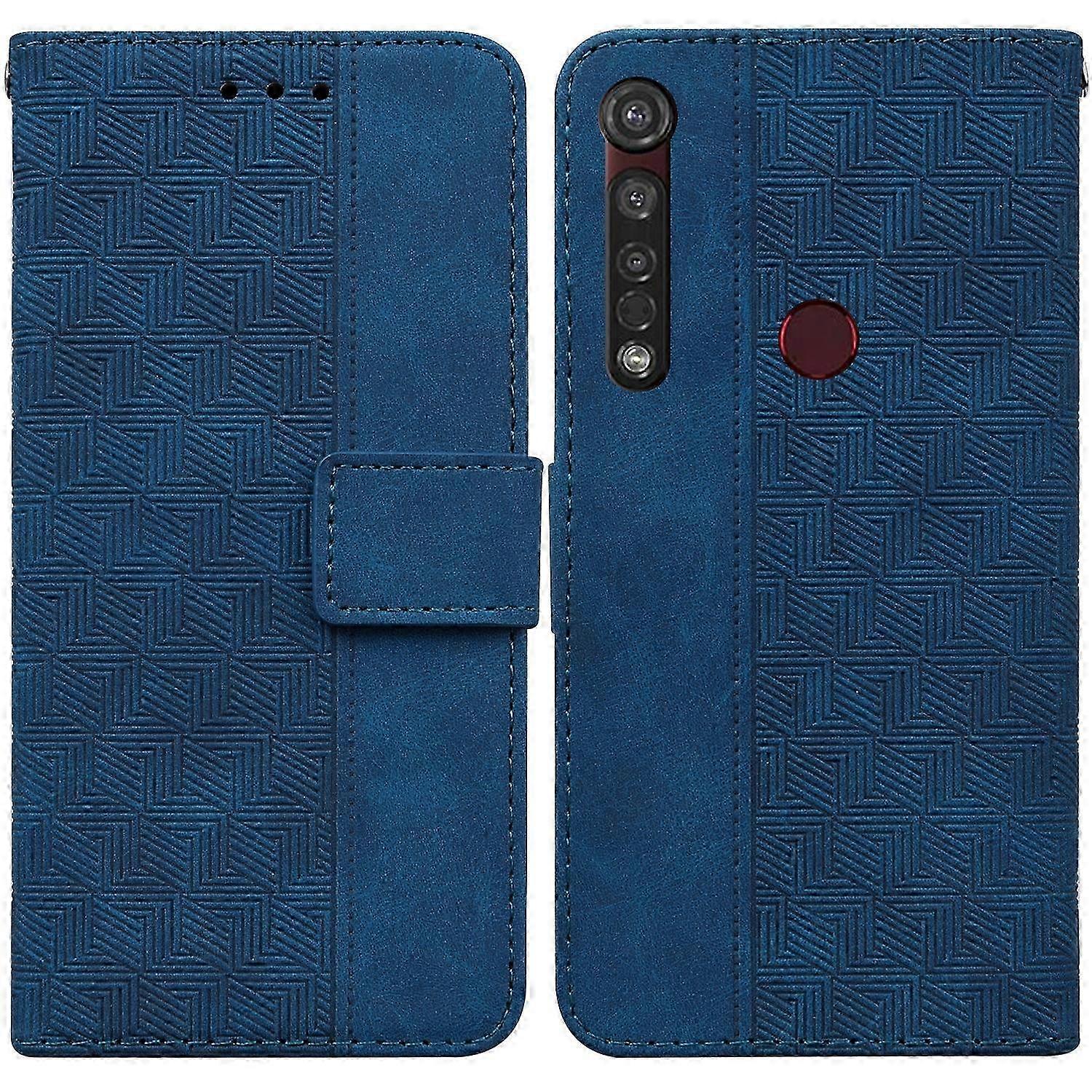 Geometrisch Bestickte Lederhülle Für Moto G8 Plus, Elegante Handyhülle Mit Kunstvollem Muster
