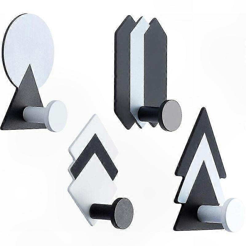 Set Mit 4 Robusten, Selbstklebenden Handtuchhaken, Geometrisches Schmiedeeisen-design, Kein Bohren Erforderlich, Aufbewahrungslösung Für Bad Und Küche