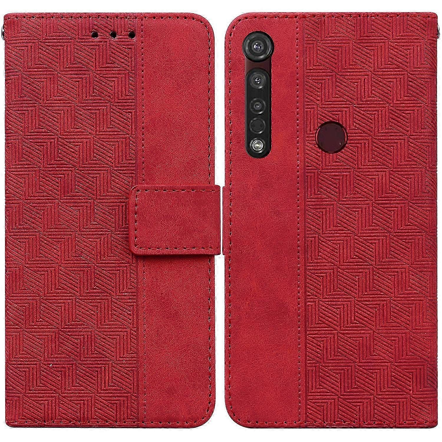 Geometrisch Bestickte Lederhülle Für Moto G8 Plus, Kunstvolle Handyhülle Mit Designmuster, Stilvoller Und Trendiger Schutz