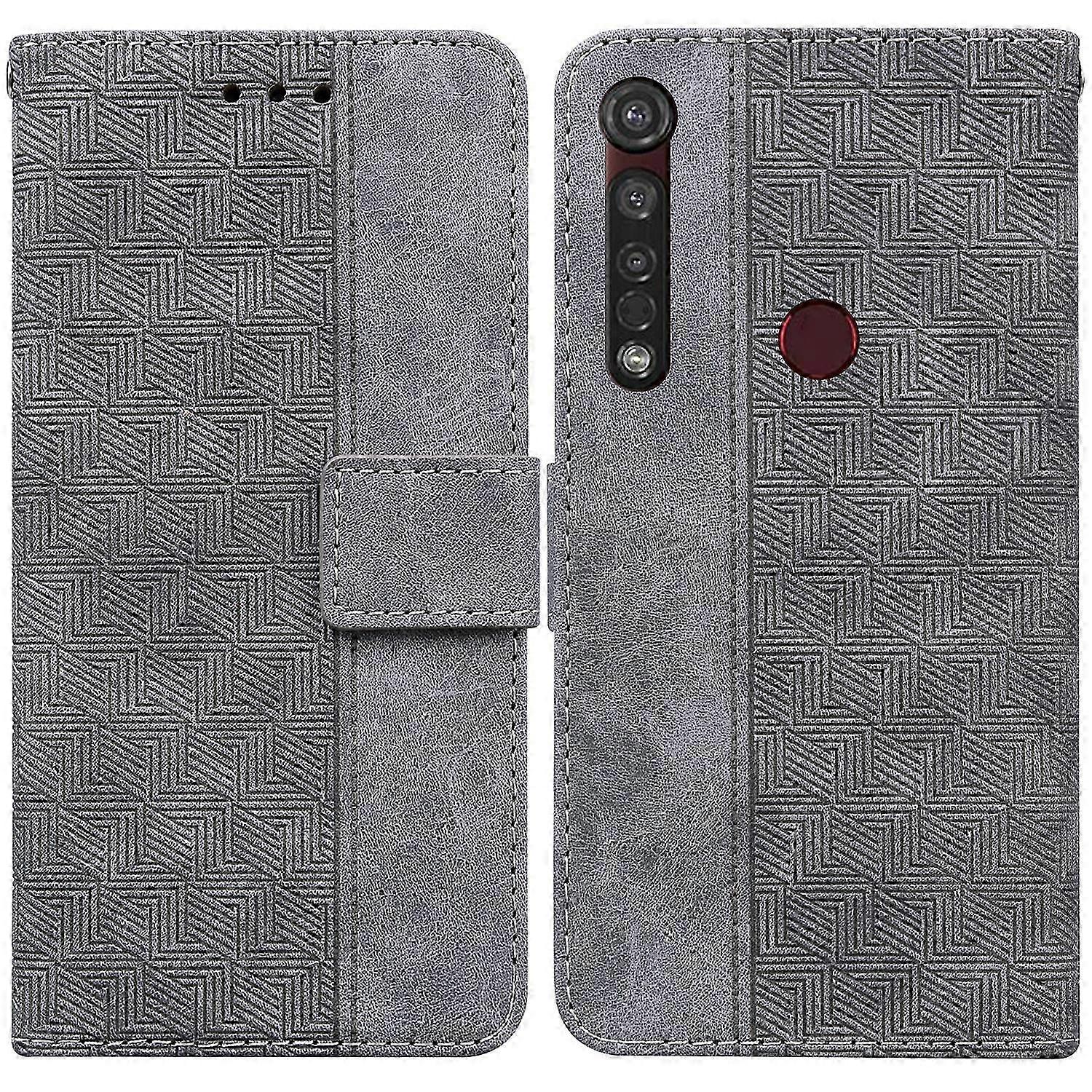 Geometrisch Bestickte Lederhülle Für Moto G8 Plus, Stilvolle Handyhülle Mit Kunstvollem Muster, Elegantem Schutz Und Originellem Design