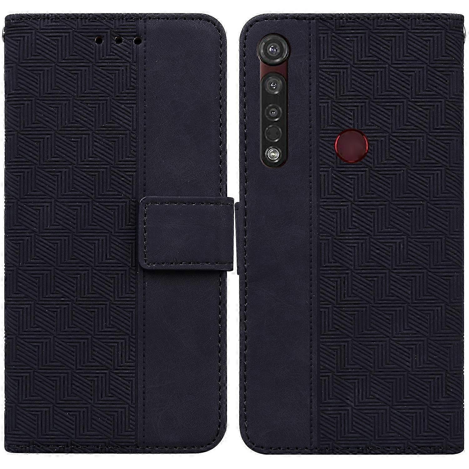 Geometrisch Bestickte Lederhülle Für Moto G8 Plus, Elegante Handyhülle Mit Kunstvollem Muster, Schlanker Und Langlebiger Schutz, Einzigartiges Design.