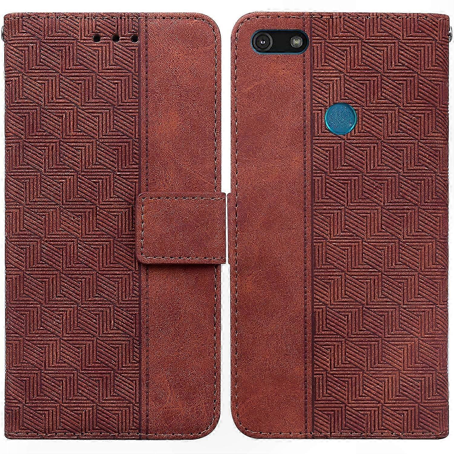 Geometrisch Geprägte Lederhülle Für Das Moto E6 Play Smartphone, Stilvolle Und Robuste Schutzhülle, Strukturierte Oberfläche, Kompatibles Modell, Langlebiges Handy-zubehör.