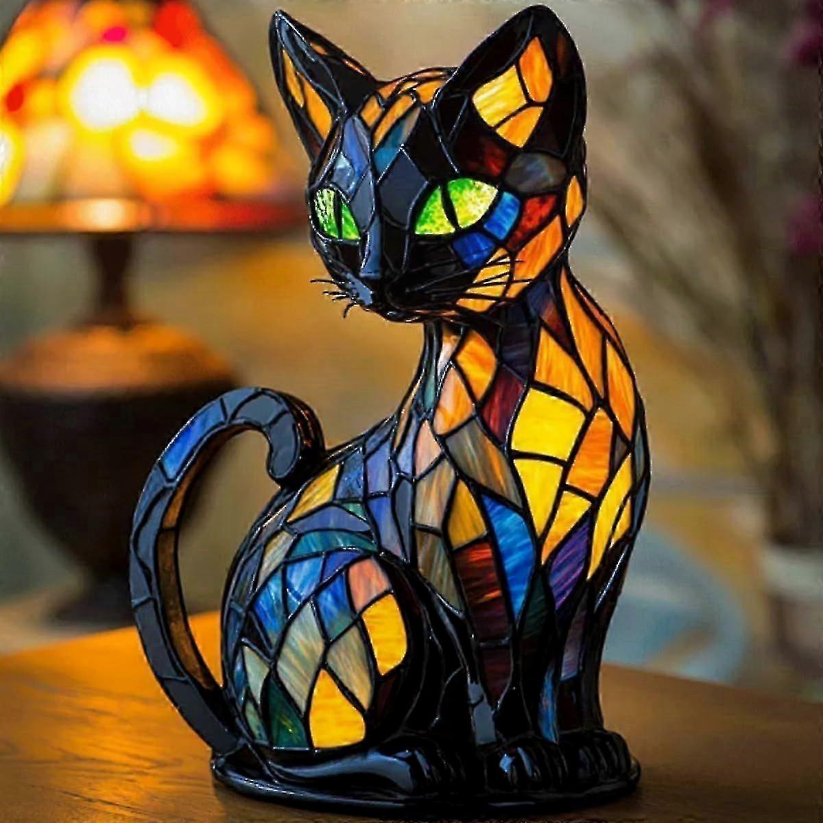 Retro-tischleuchte Aus Getöntem Glas, 3d-katzen-led-lampe Aus Kunstharz, Niedliche Haustier-deko Für Zuhause