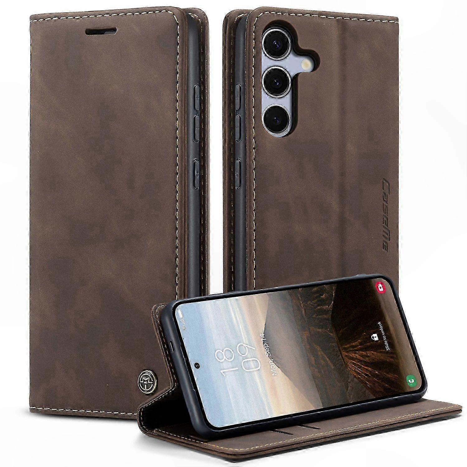 Lederhülle Für Galaxy S25 Mit Kartenhalter Und Ständer, Robuste Und Stilvolle Brieftaschenhülle