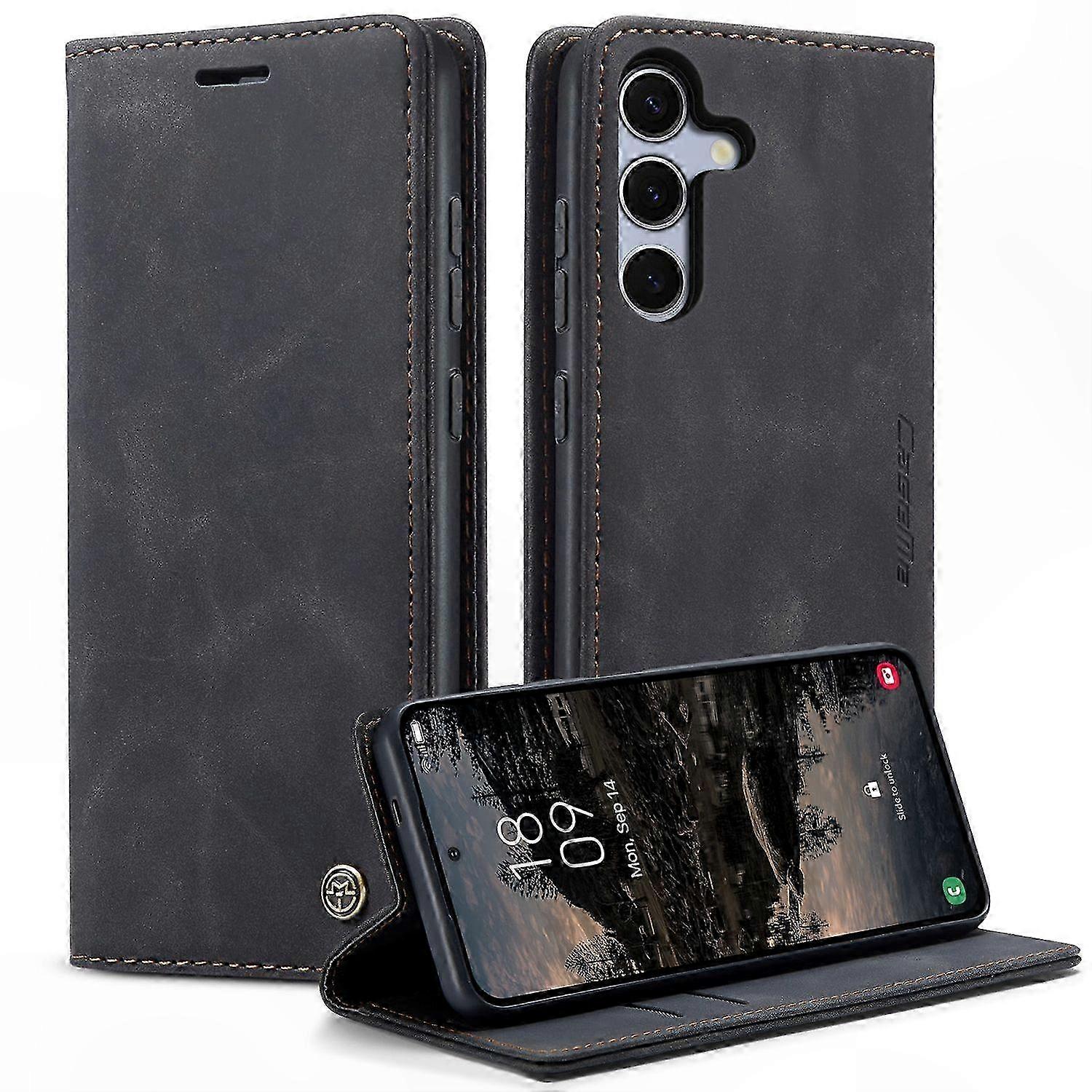 Lederhülle Mit Kartenhalter Und Ständer Für Samsung Galaxy S25, Robuste Schutzhülle Im Brieftaschenstil