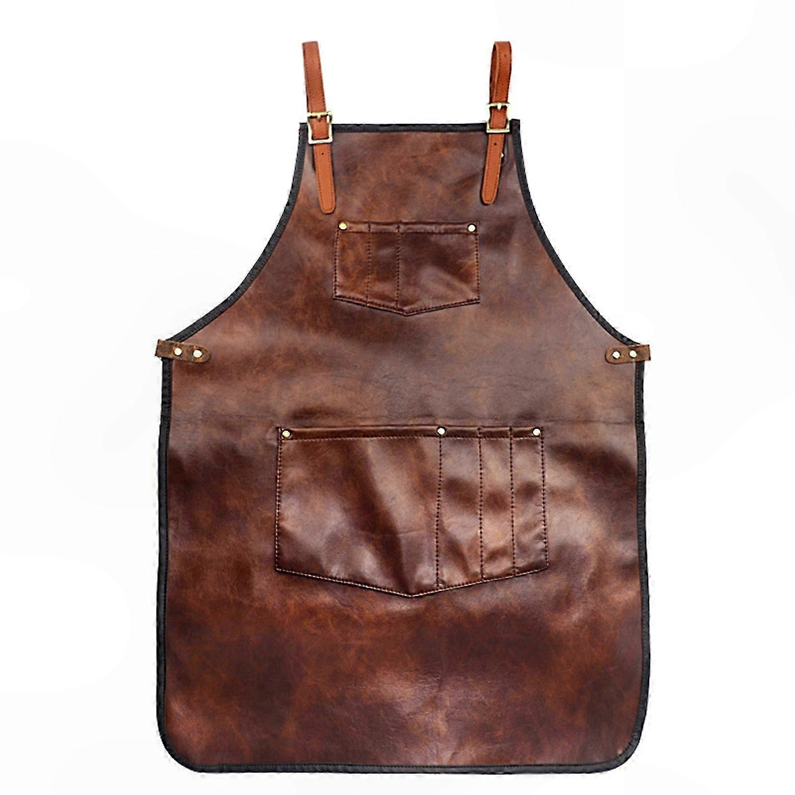 Wasserdichte Lederschürze Mit Taschen, Für Küche, Grill, Friseursalon, Barista – Unisex-design, Robust Und Praktisch