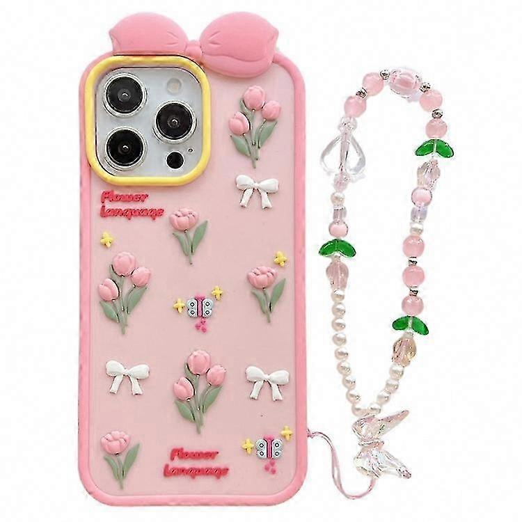 Stoßfeste 3d-tulpen-silikonhülle Für Iphone 16 Pro Max, Robuste Hülle Mit Abnehmbarer Kordel, Geprägtes Blumendesign, Weicher Und Leichter Schutz, Trendiges Accessoire