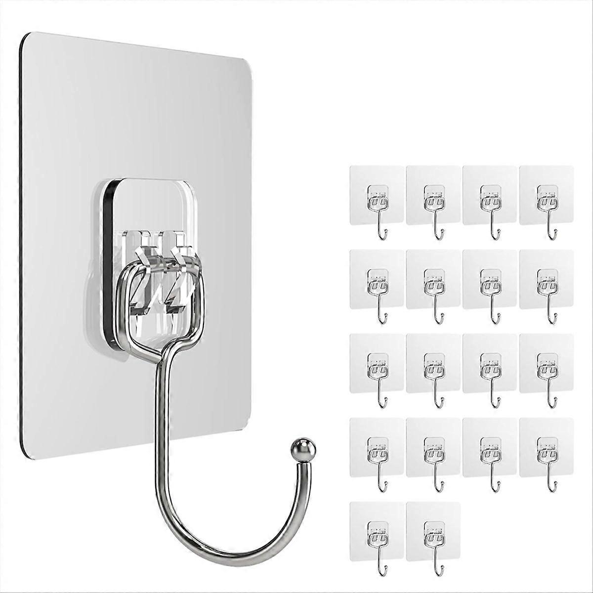 Hochleistungs-klebehaken Für Die Wand, Packung Mit 20 Abnehmbaren, Selbstklebenden Haken, Kein Bohren Erforderlich, Starke Befestigung An Türen, Fliesen Oder Schränken.