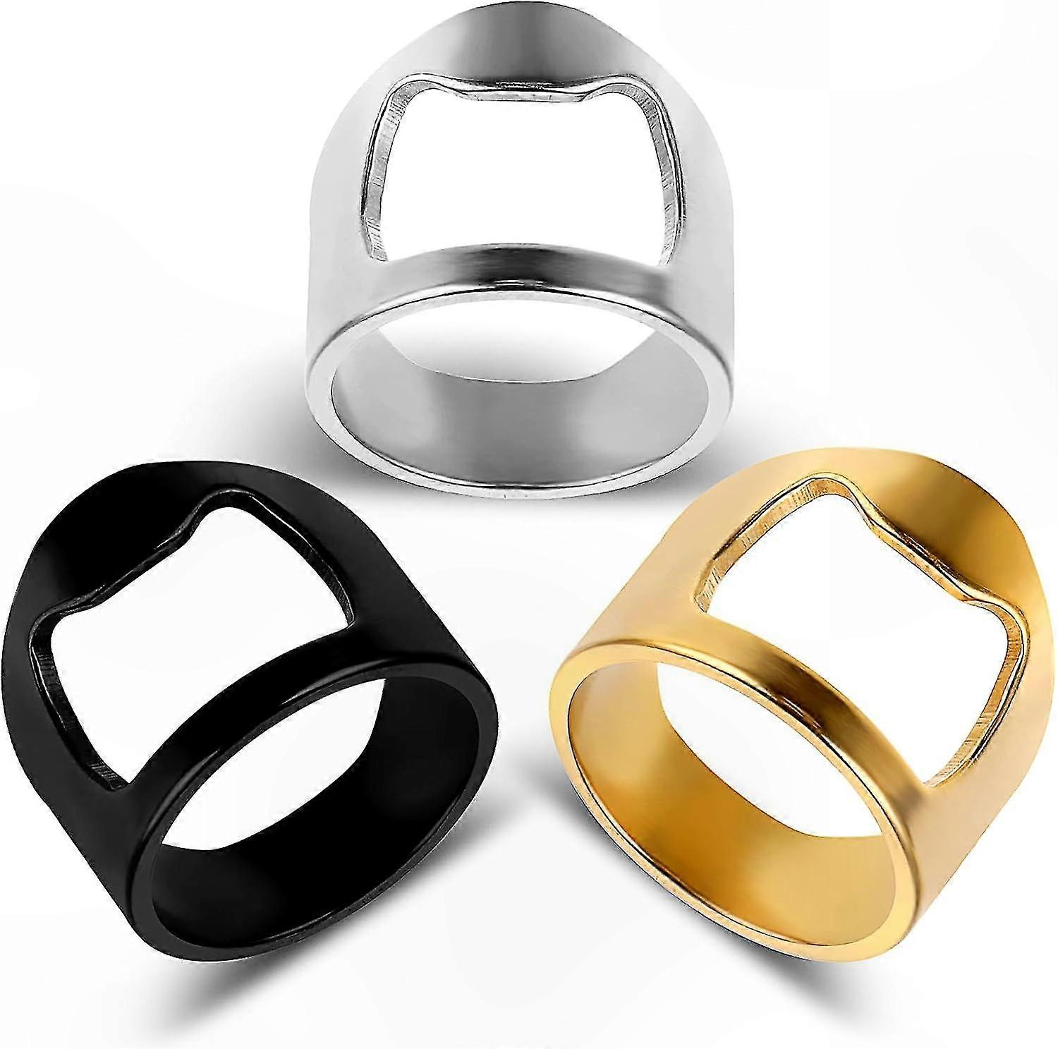 Flaschenöffnerring Aus Edelstahl, Größe 9, Set Mit 3 Farbenfrohen Fingerringen, Herrenaccessoire Für Frisches Bier, Stilvoller Und Praktischer Flaschenöffner.