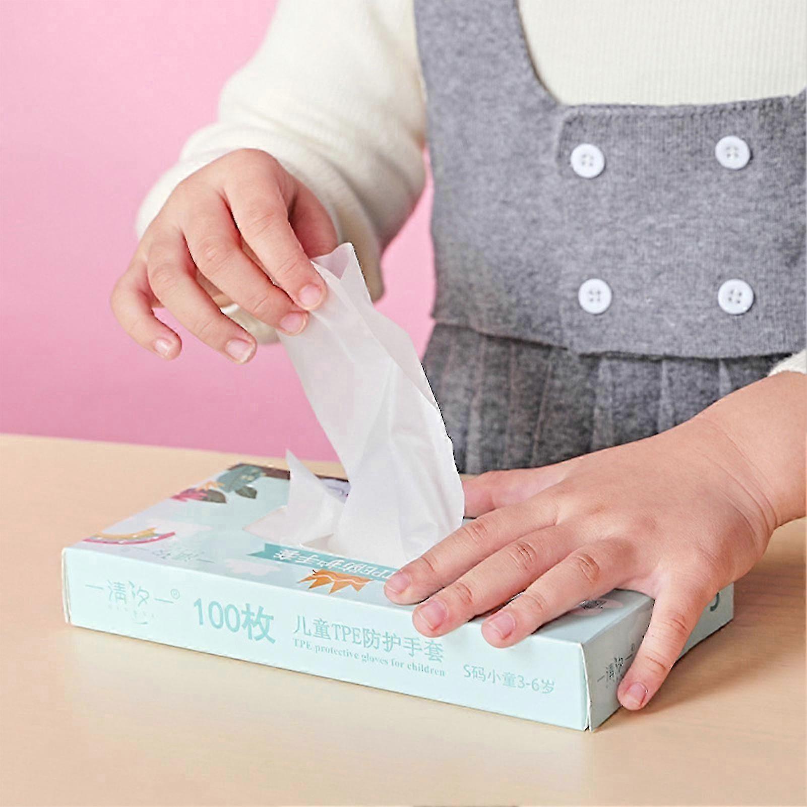Packung Mit 100 Transparenten Lebensmittelhandschuhen Für Kinder Von 3 Bis 12 Jahren, Hygiene Und Schutz, Größe Angepasst An Kleine Hände, Zum Kochen Und Basteln