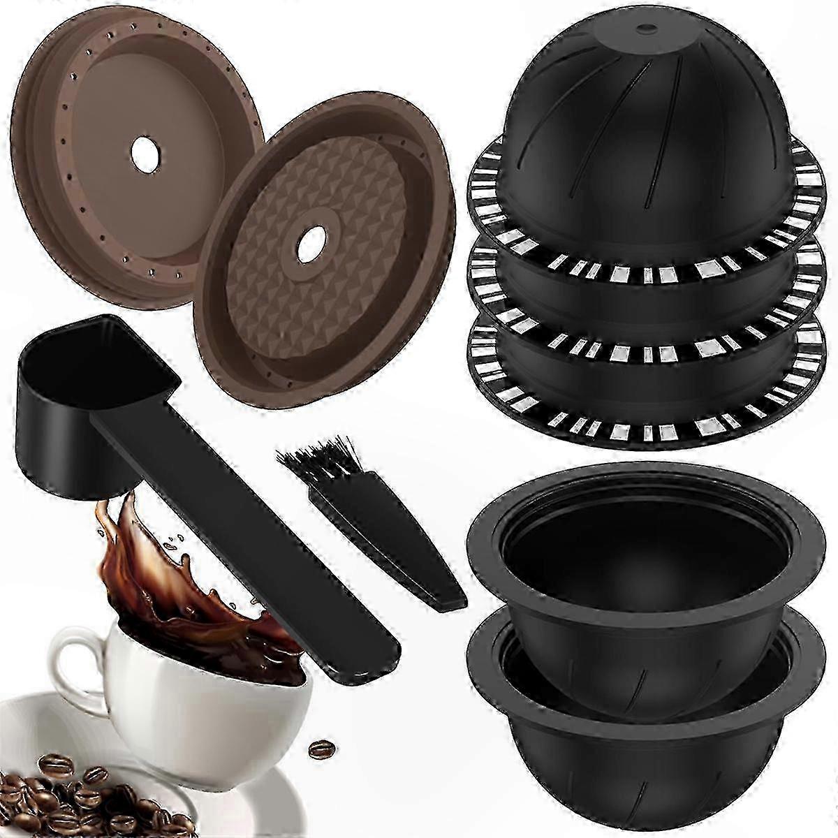 Set Mit 5 Wiederverwendbaren Edelstahlkapseln Und 2 Silikondeckeln Für Kaffeemaschinen