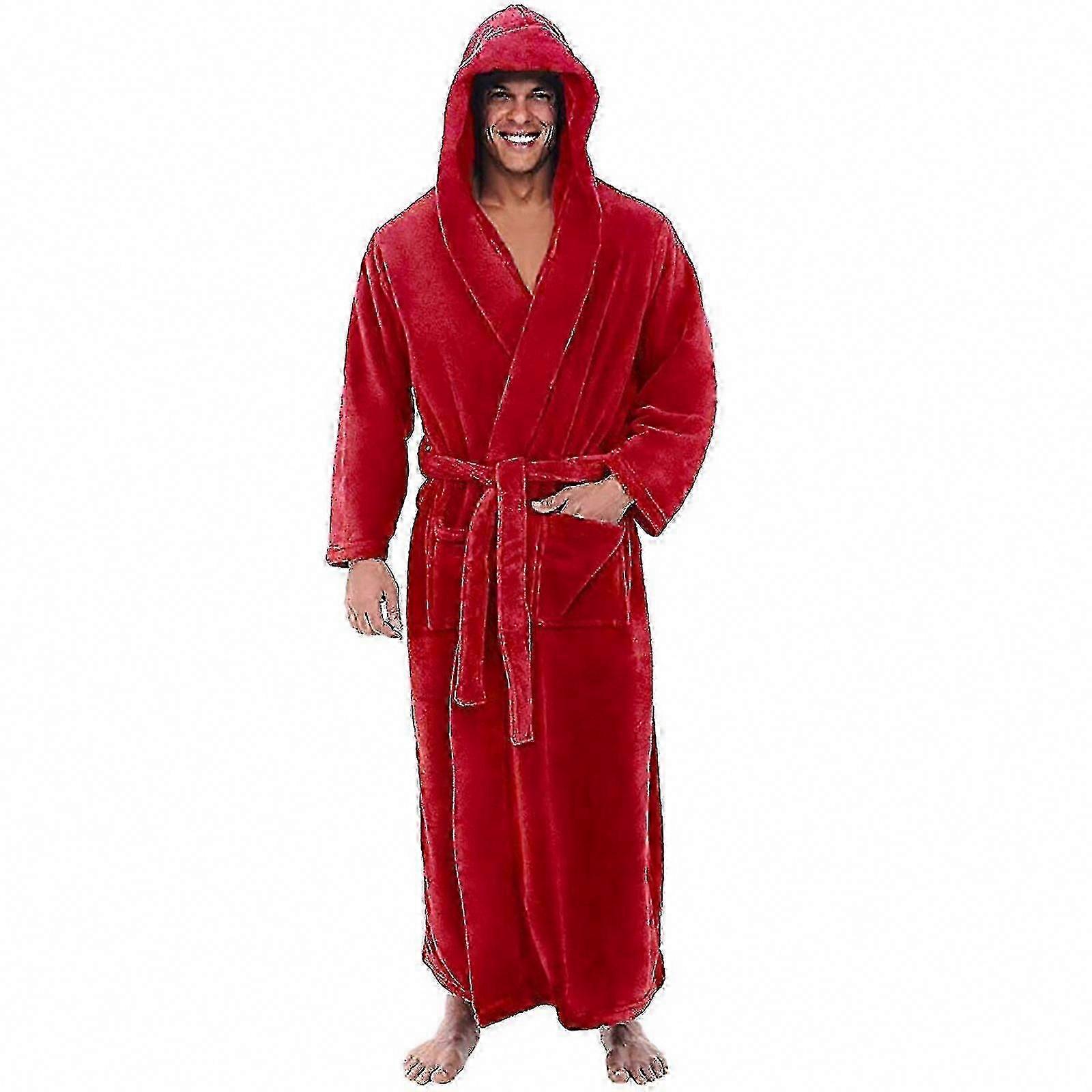 Langer Herrenbademantel Mit Kapuze, Im Hotel-, Spa- Und Home-stil, Aus Weichem Fleece-frottee, Warmer Und Bequemer Bademantel, Perfekt Für Resort Und Wellness.
