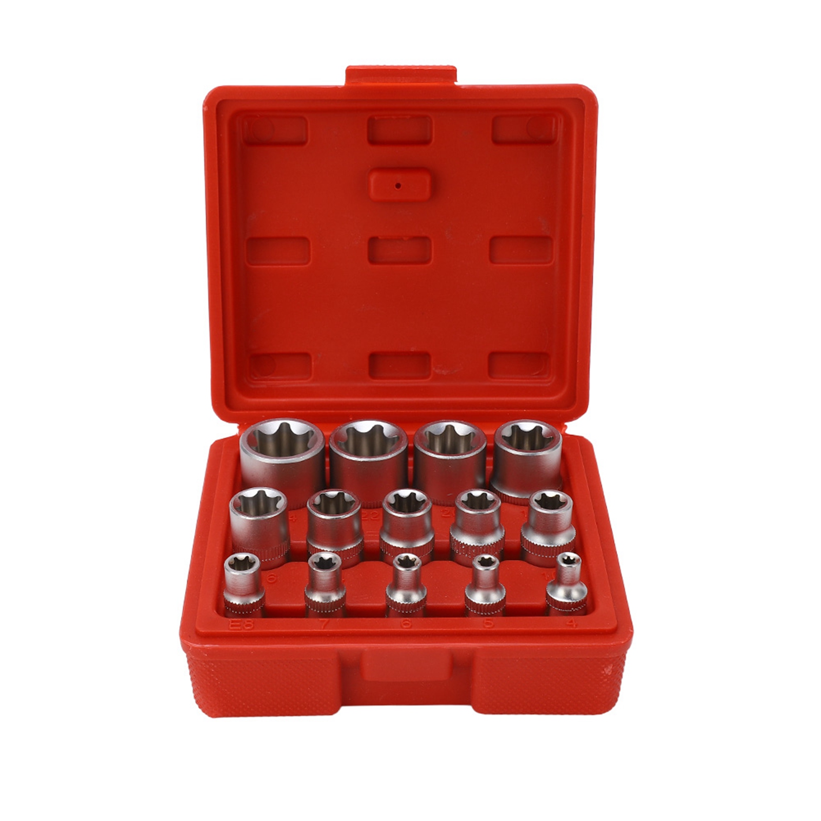 Satz Mit 14 Torx-stern-steckschlüsseln Typ E E4-e24, 1/4" 3/8" 1/2" Steckschlüssel Für Reparaturen.