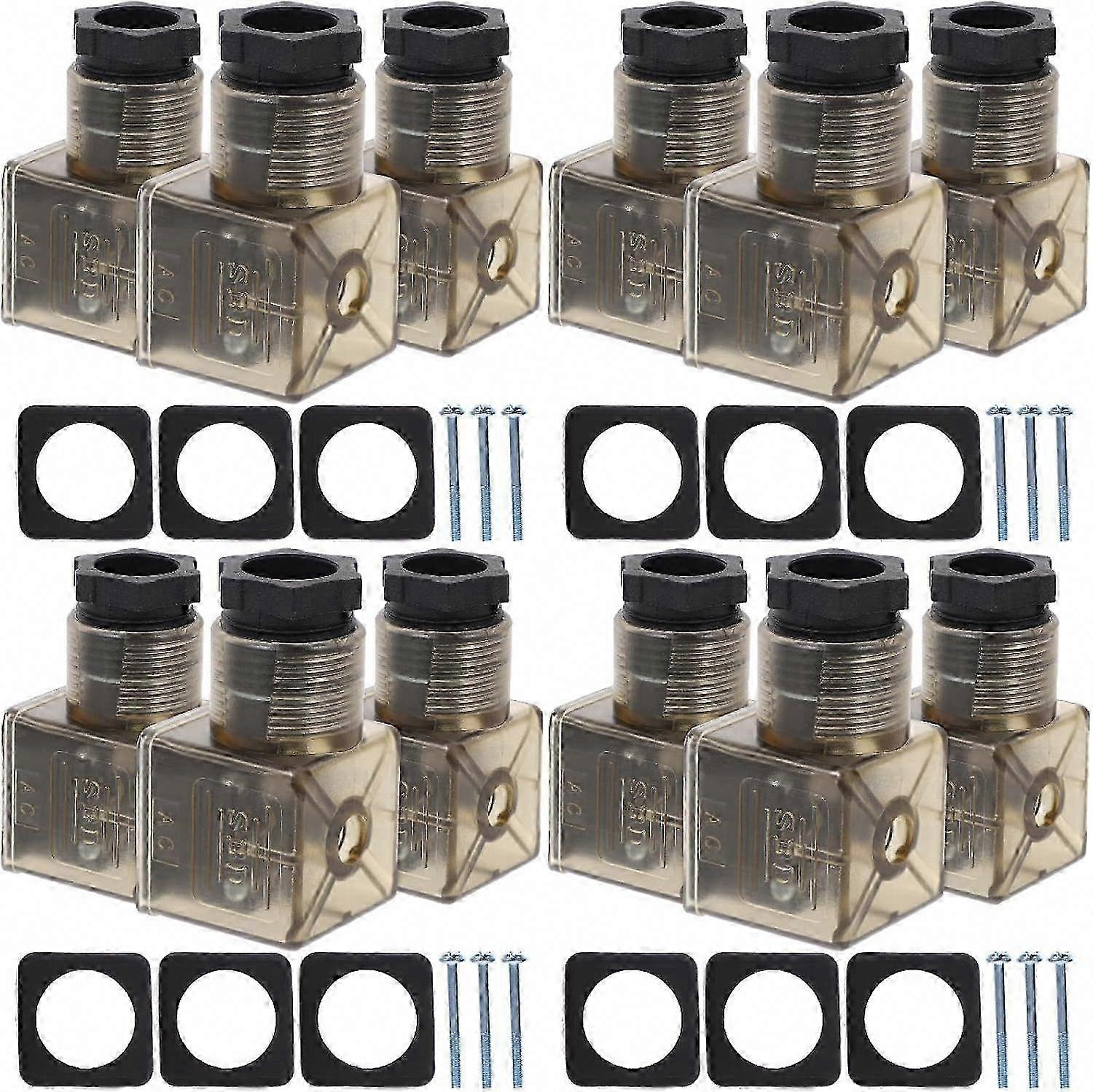 3-poliger Din 43650 Typ A-steckverbinder, 12er-pack, Mit Kontrollleuchte Für Magnetventil, Form A, 180°, Ohne Kabel, Industrielle Schnellkupplung