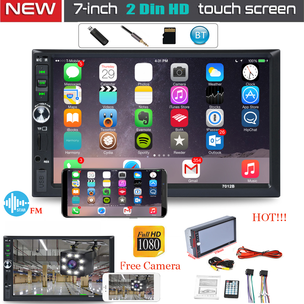 2-din-autoradio Mit 7-zoll-hd-touchscreen, Kostenloser Rückfahrkamera Und Dual-mirroring-funktion, Kompatibel Mit Android- Und Ios-telefonen.