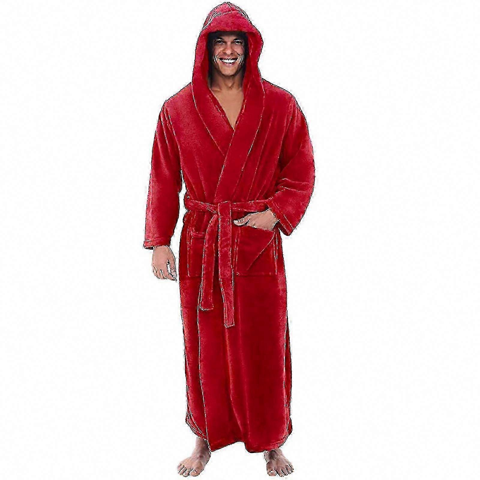 Langer Herren-bademantel Mit Kapuze, Flauschiger Fleece-bademantel Für Spa, Hotel Und Zuhause, Bequeme Passform