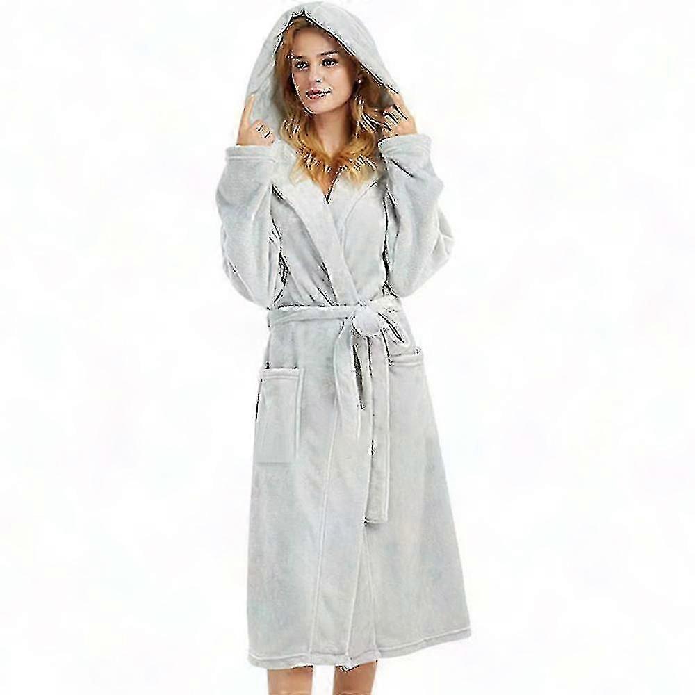 Warmer Damen-bademantel Mit Kapuze, Weicher Fleece-bademantel, Langer, Flauschiger Bademantel, Steppjacke Für Entspannung Und Spa, Einheitsgröße