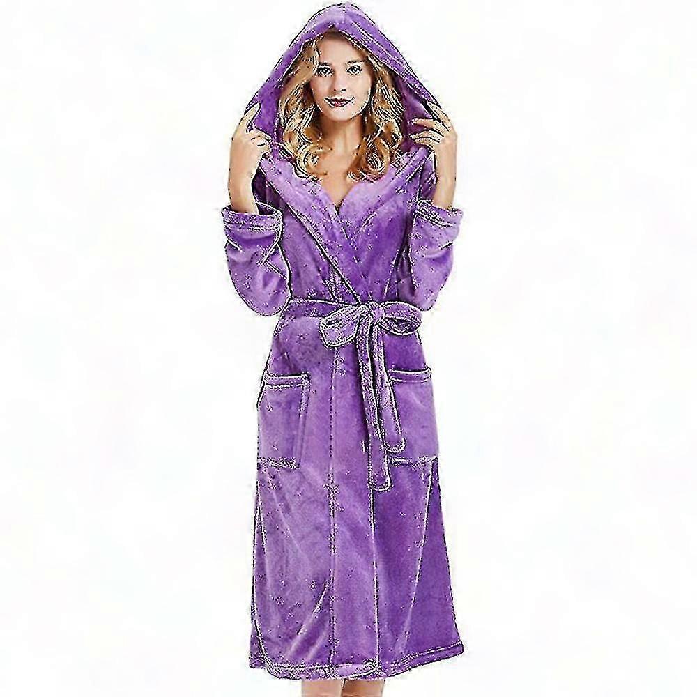 Warmer Damen-fleecebademantel Mit Kapuze, Weich Und Flauschig, Winterstil, Einheitsgröße