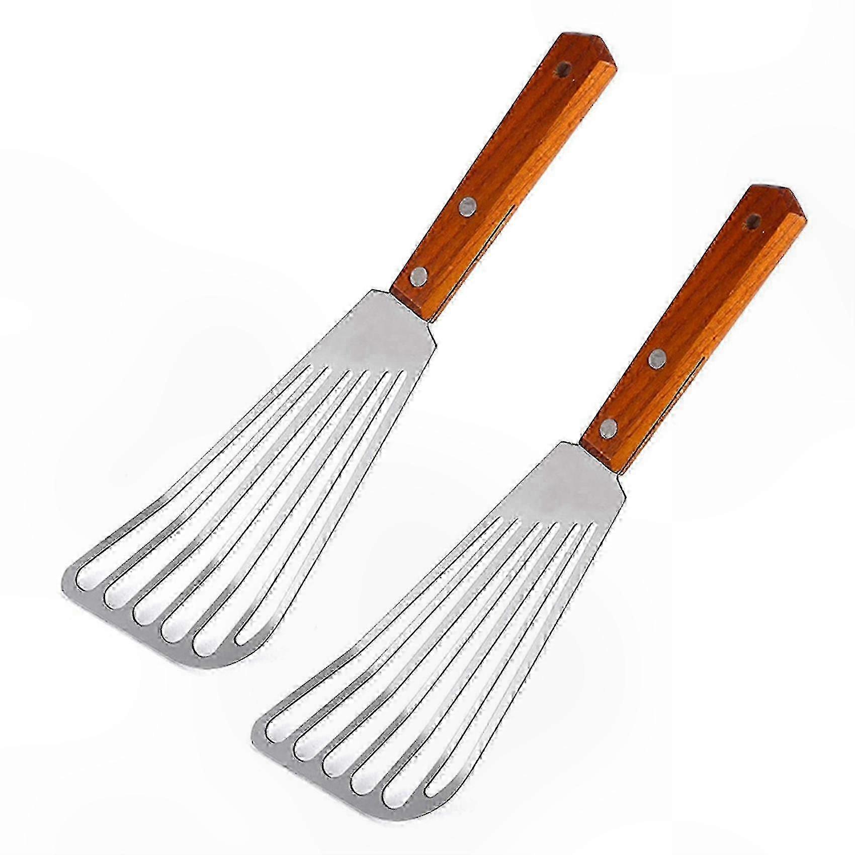 Fischwender Aus Edelstahl Mit Holzgriff, 2er-set Zum Wenden Und Servieren Ihrer Speisen, Praktisches Und Langlebiges Küchenutensil.