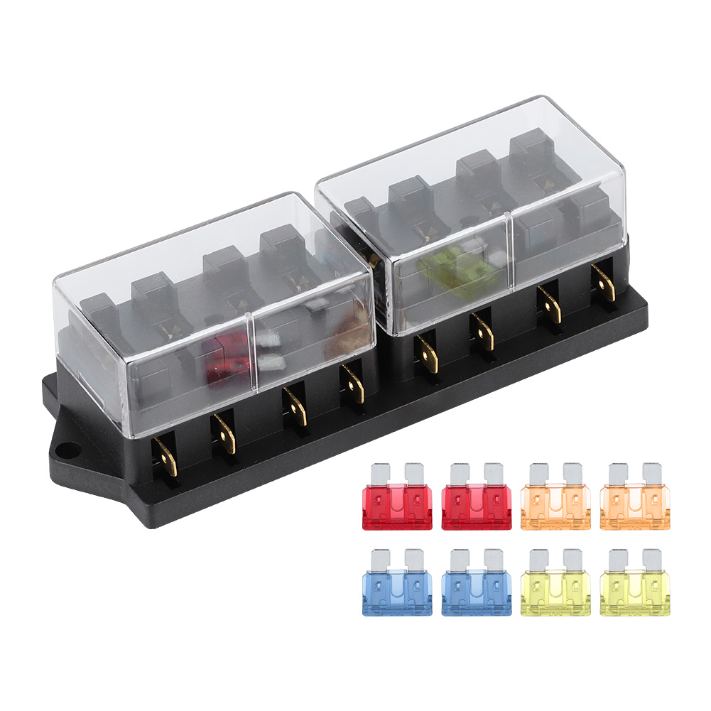 8-facher Sicherungskasten Mit Langen Flachsteckern, 12 V Dc, 15 A, Inklusive 8 Sicherungen, Universelles Fahrzeugzubehör.
