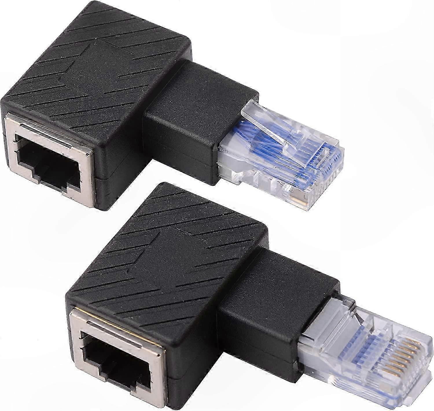 2-teiliger Ethernet-adapter, Links/rechts Abgewinkelter Rj45-buchse-auf-stecker-konverter, Rechtwinkliger Netzwerkkabelstecker, Paar Kompakter Verlängerungskabel, Drehbarer Stecker, Zweierpackung.