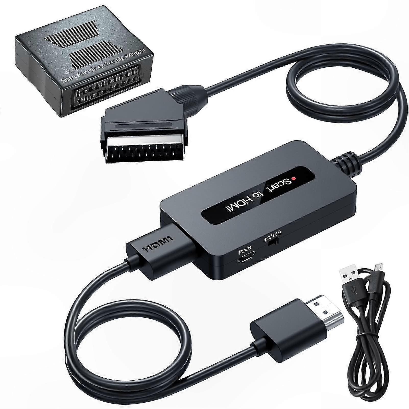 Scart-zu-hdmi-adapter, Buchse-buchse-anschluss, 4:3- Und 16:9-ausgang Für Spielkonsolen, Dvd-player Und Tv-decoder.