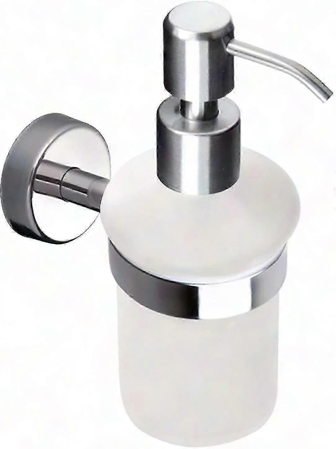 Wandmontierter Flüssigseifenspender Aus Mattiertem Glas, Inklusive Halterung, Oberfläche Aus Poliertem Edelstahl, Stabile Wandmontage