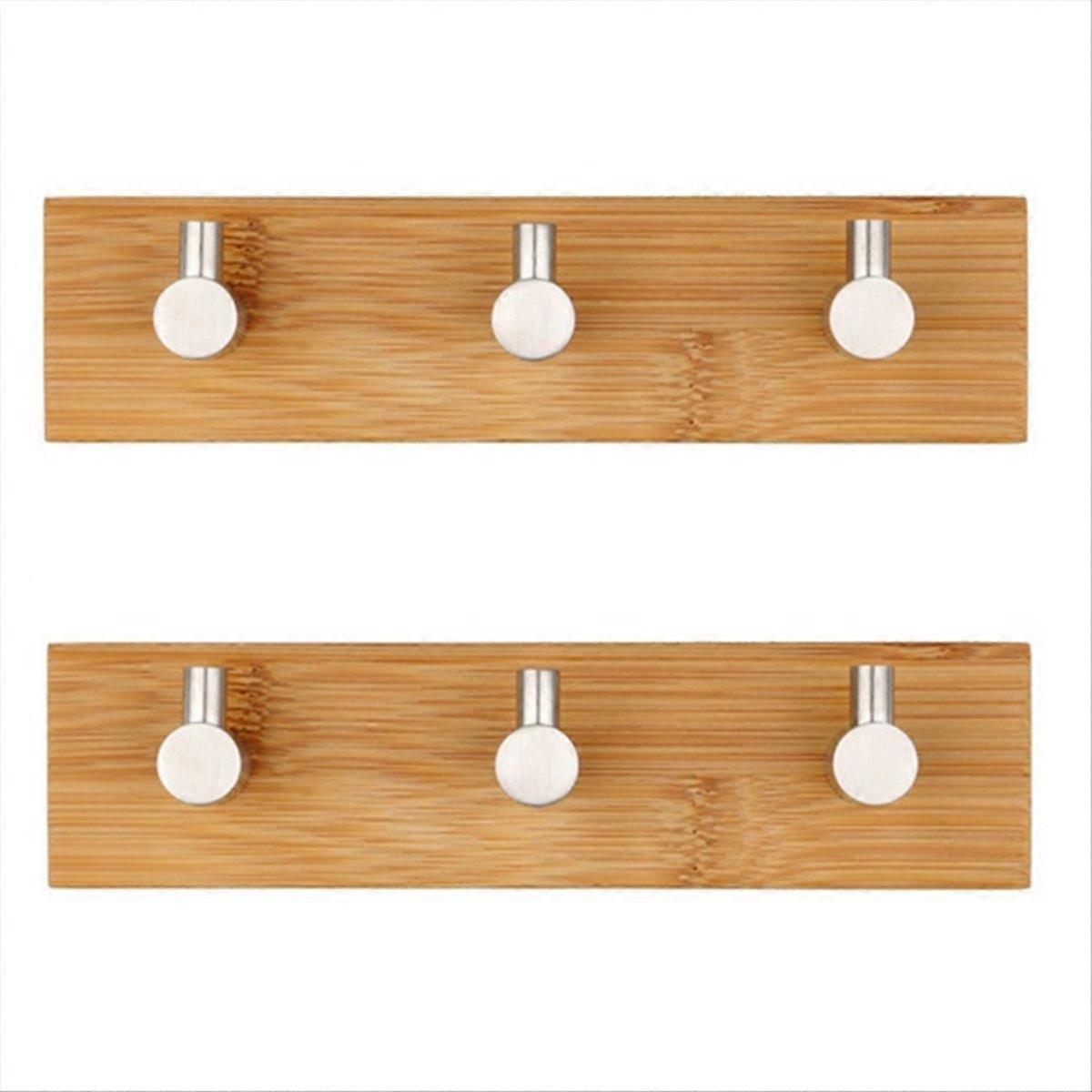 Set Mit 10 Selbstklebenden Haken Aus Bambus Und Edelstahl, Wandhaken Ohne Bohren, Robuste Selbstklebende Wandhaken, Einfache Befestigung Für Kleidung Und Accessoires.