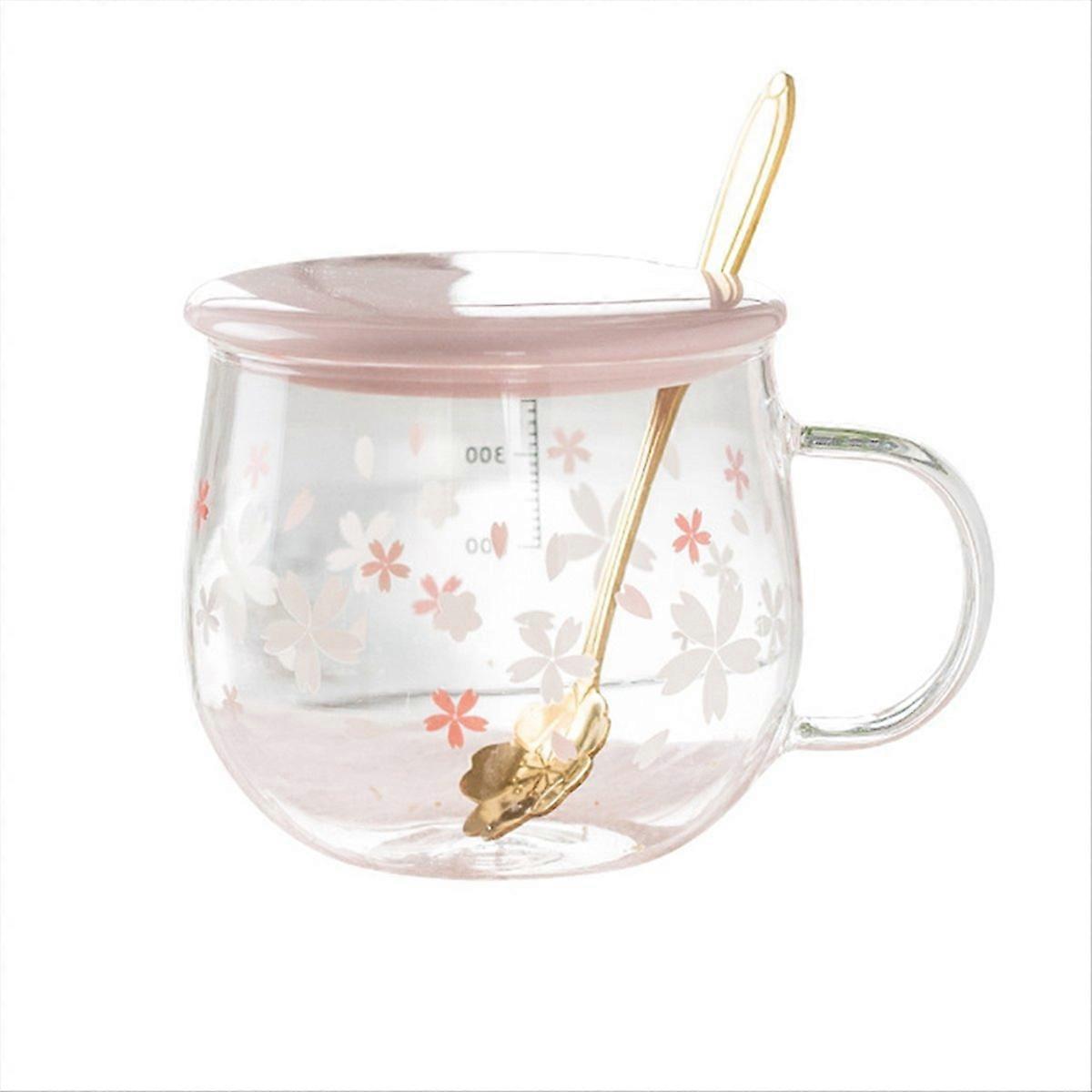 400 Ml Glas-kaffeebecher Mit Henkel, Deckel Und Löffel, Ideal Für Heiße Und Kalte Getränke, Mikrowellengeeignet, Elegant Und Praktisch, Komplettes Set.