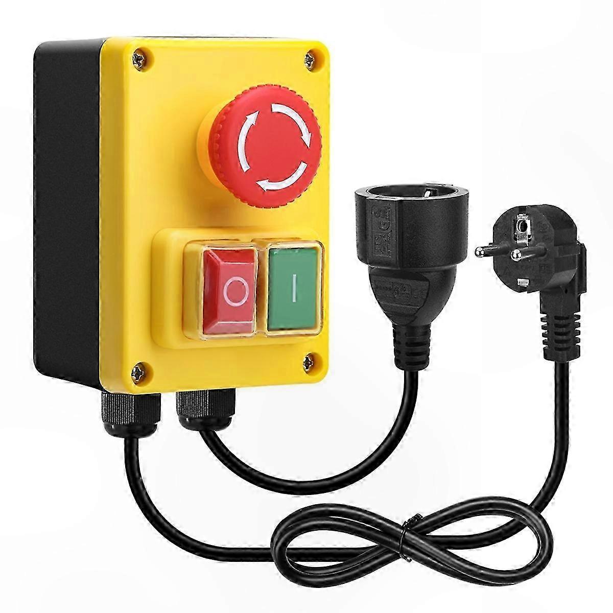 Einphasiger 220-v-sicherheitsschalter Mit Not-aus Und Eu-stecker, Schutzschalter, Maschinentrennvorrichtung, Robustem Gehäuse, Einfacher Installation, Ce-norm.