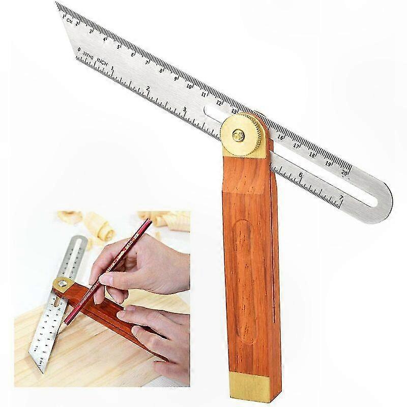 200 Mm Schiebewinkel Aus Edelstahl Und Holz, Verschleißfestes Werkzeug Mit Doppelter Skala Von 0 Bis 360°, Ideal Für Technisches Zeichnen Und Holzbearbeitung.