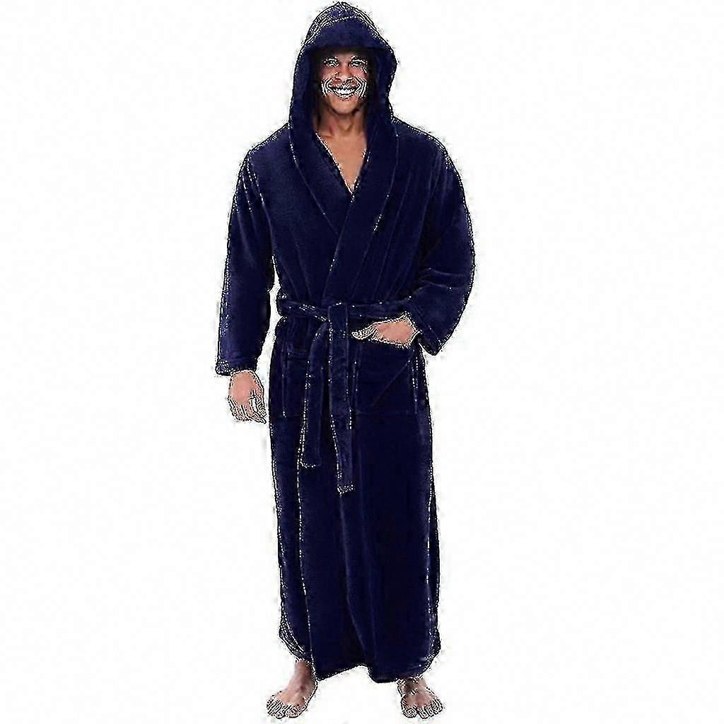 Langer Herrenbademantel Mit Kapuze, Weicher Frottee-bademantel Für Spa, Hotel, Zuhause, Warmer Bademantel Aus Fleece-stoff.