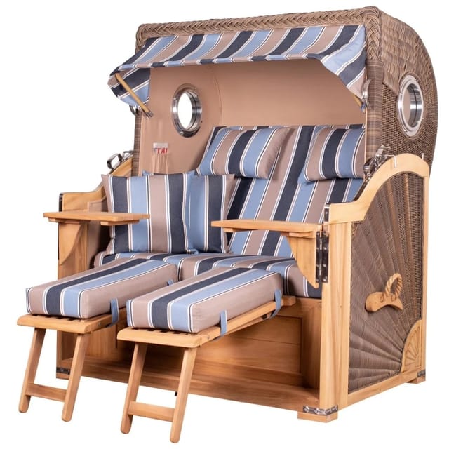 bene,iving Strandkorb Komplettset Königssee Teak Bullauge PE Grau Modell 580