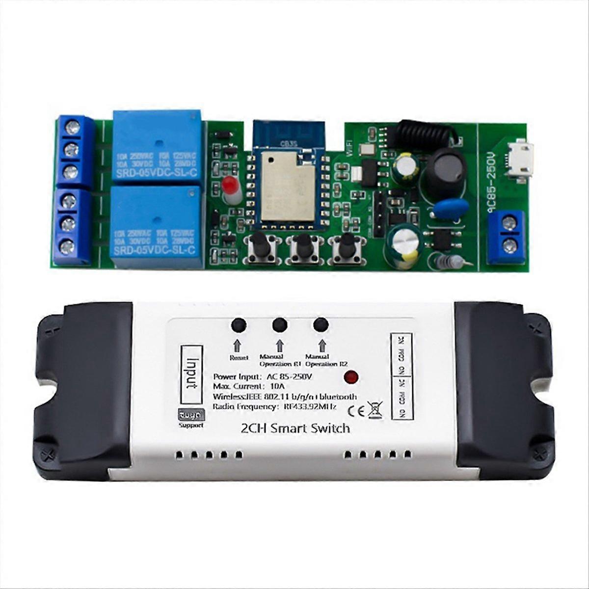 Tuya 2-kanal Smart-relais-schalter Mit Wlan, Sensor Und Schutzgehäuse
