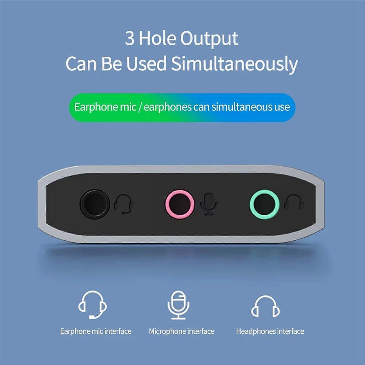 3-in-1 Externer Usb-audioadapter, 3,5-mm-klinken-soundkarte Mit Kabel, Audiokonverter Für Pc, Kopfhörer, Mikrofon, Kompatibel Mit Laptops Und Desktop-computern
