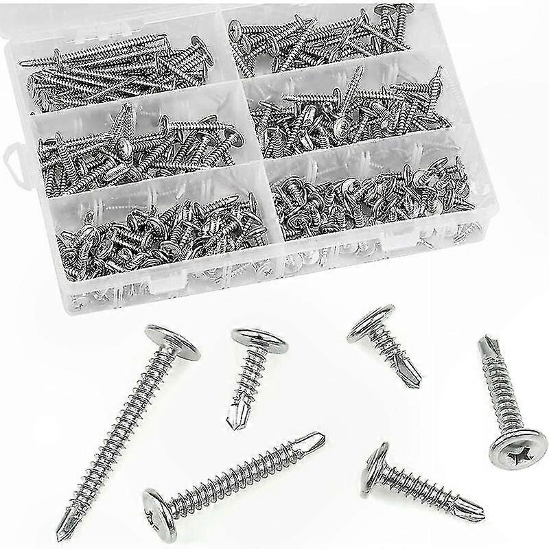 Selbstbohrende Sechskantschraube Aus Edelstahl, Robuste Befestigung Für Metall, Flacher Edelstahlkopf, Langlebige Selbstschneidende Blechschraube, Vielseitig Einsetzbar