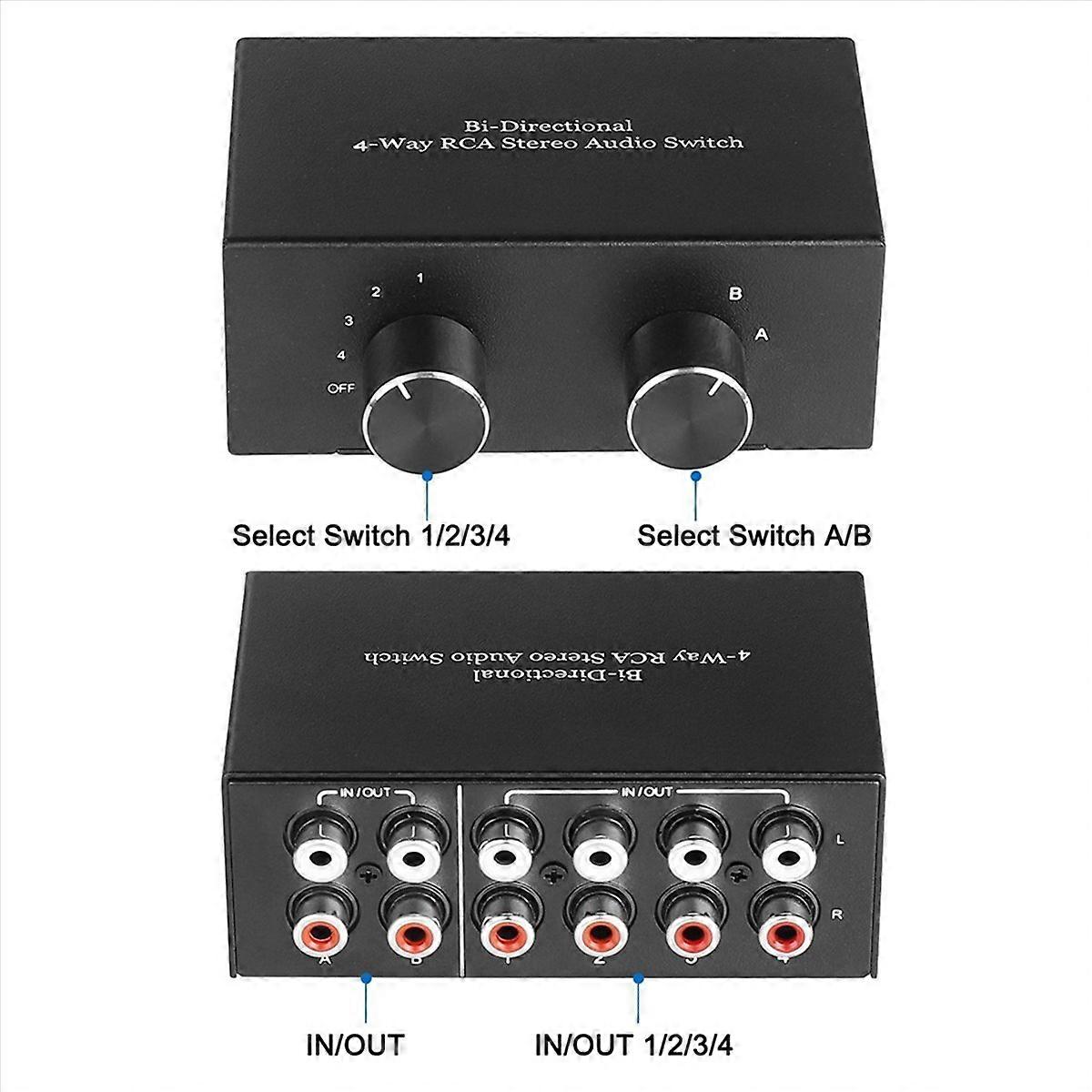 4-wege-stereo-audio-wahlschalter (l/r) Für Hifi-anlagen, Verstärker Und Mischpulte. Kompaktes Design, Cinch-anschlüsse, Sauberes Signal, Geringe Verluste, Ideal Für Studio Und Heimgebrauch.