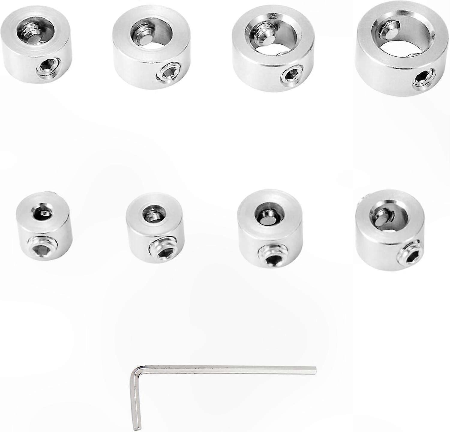 Set Aus 8 Edelstahl-tiefenanschlägen Mit Inbusschlüssel, Positionierringen Und Hülsen 3-10 Mm Für Präzises Bohren.