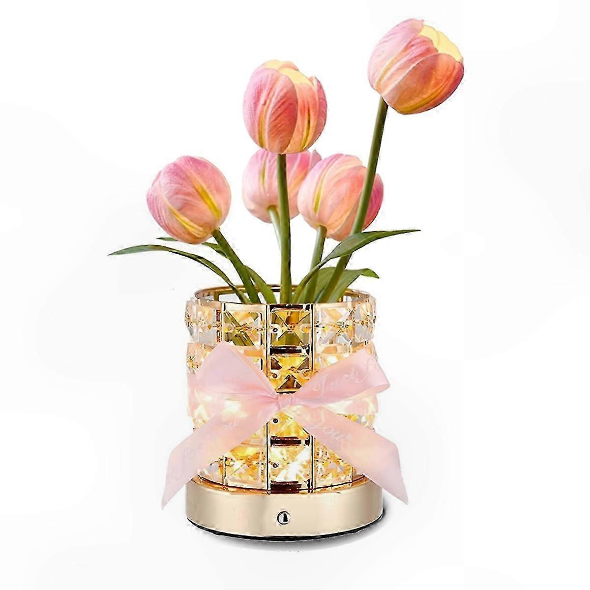 Kabellose Led-tulpenleuchte, Usb-aufladbar, Kristallfuß, Dimmbar, Dekoratives Nachtlicht Fürs Schlafzimmer, 1 Stück, Modernes Design.
