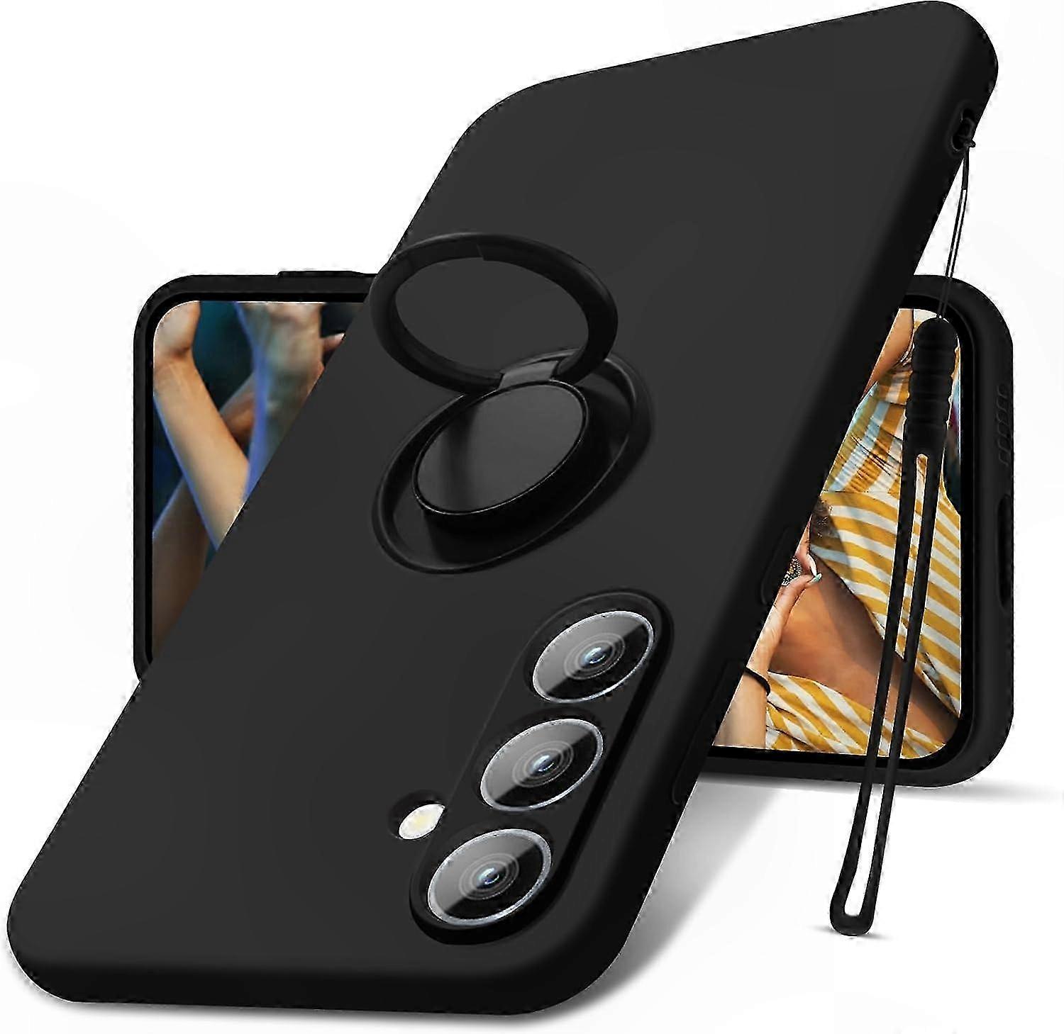 Handyhülle Aus Flüssigsilikon Mit Handschlaufe Und Integriertem Ständer Für Galaxy S24, Soft-touch-oberfläche, Stoßfester Schutz, Schlanke Hülle Mit Haltering, Praktisches Zubehör Für Den Täglichen Ge