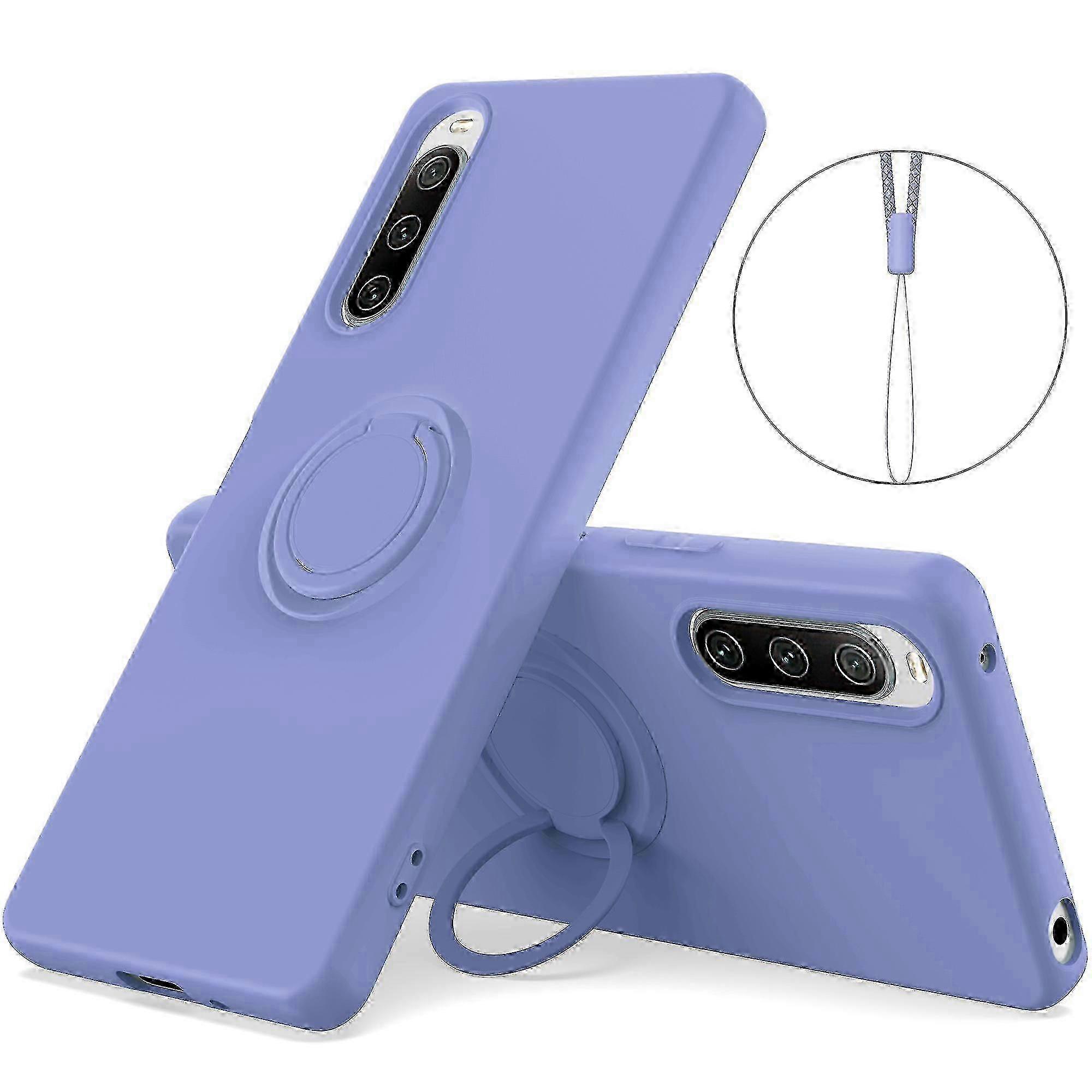 Xperia 10 V Hülle Mit Drehbarem Ring Und Trageband – Fallschutz Aus Flüssigem Silikon, Handyhülle