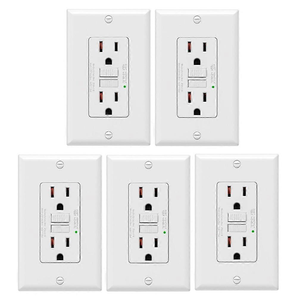 5er-pack Gfci-steckdosen (15 A), Standardausführung, Ohne Kindersicherung, Wandsteckdose Mit Kontrollleuchte, Ideal Für Bad Und Küche