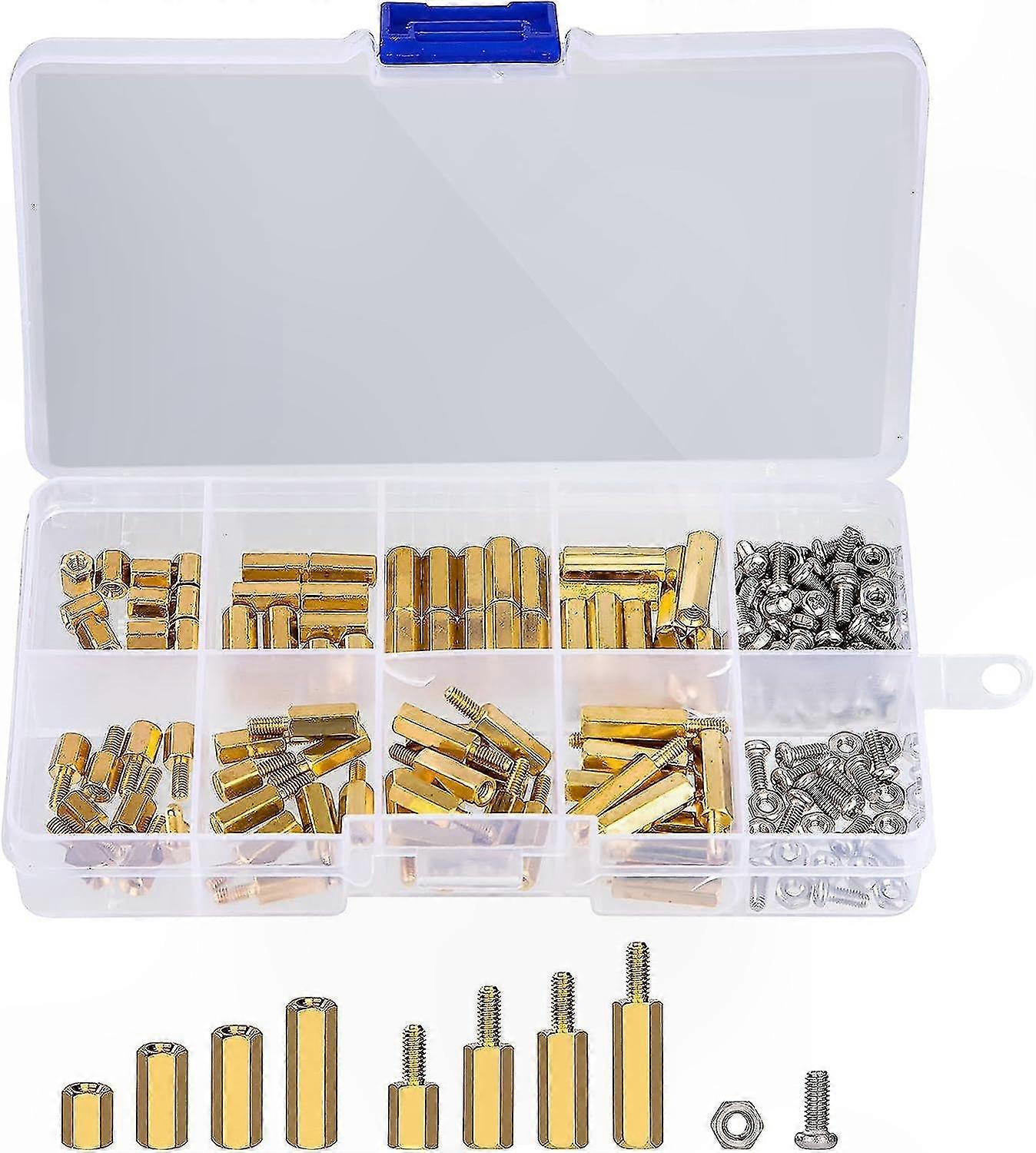180-teiliges Set Aus Edelstahlschrauben Und Sechskant-kupferbolzen Mit M2,5-dichtungsmuttern (außen- Und Innengewinde), Ordentlich Verpackt In Einer Praktischen Aufbewahrungsbox.