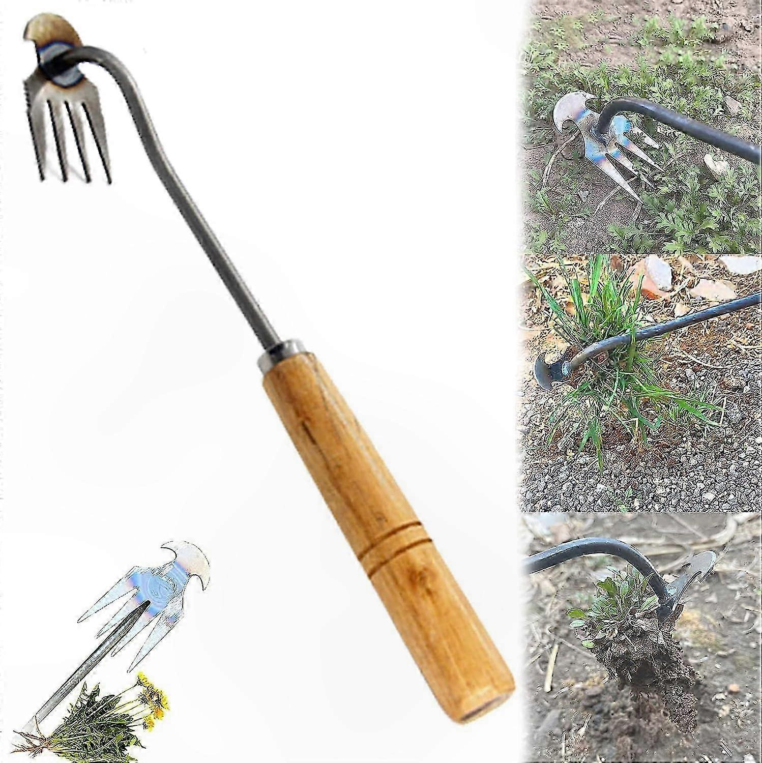 Unkrautstecher Aus Metall Mit Vier Krallen Für Den Garten, Robustes Handwerkzeug Zum Entfernen Von Wurzeln, Jäten Und Für Die Gartenpflege