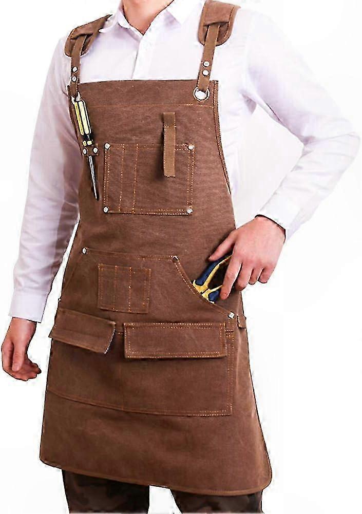 Heimwerkerschürze Für Herren Mit 6 Taschen, Robuste Schreinerschürze Aus Gewachstem Canvas, Strapazierfähiger Werkstattgürtel, Praktische Arbeitsausrüstung, Mehrere Werkzeugtaschen, Für Den Profession