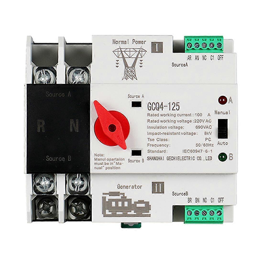Ats 220v Bipolar 100a Automatischer Umschalter, Din-schiene, Duale Stromversorgung, Pc 2p Leistungsschalter, Einphasiger Wendeschalter Für Schalttafel.