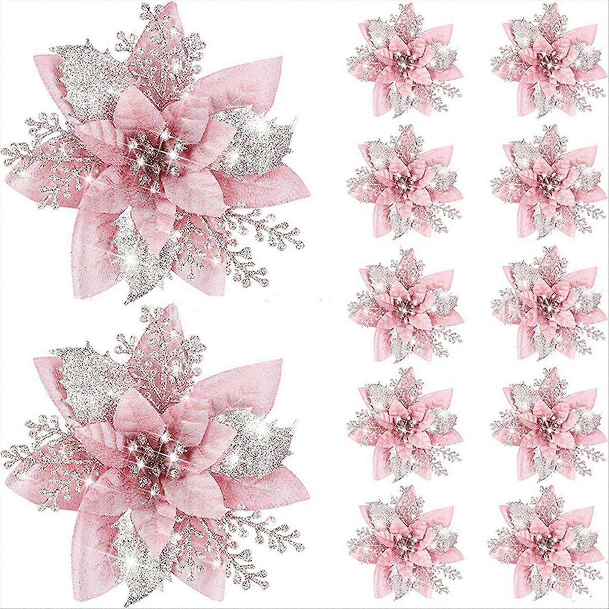 20 Künstliche Glitzerblumen (14,5 Cm), Funkelnder Baumschmuck, Festliche Ornamente, Leuchtende Zweige Für Girlanden Und Tischdekorationen, 14,5 Cm, 20er-packung