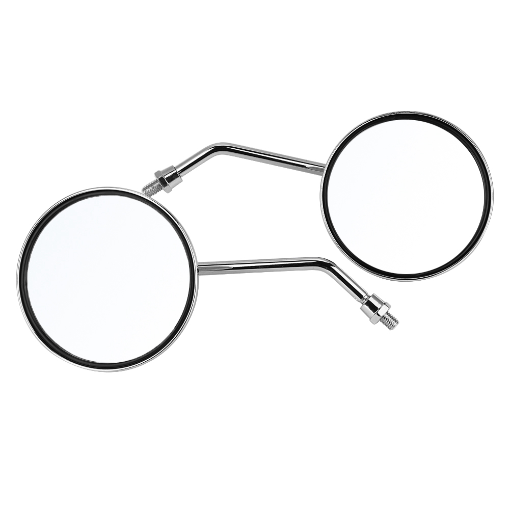 Set Aus 2 Runden Silbernen Motorradspiegeln 10 Mm, Links Und Rechts, Verchromte Seitenspiegel.